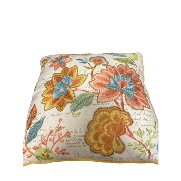 Linen Embroidered Beaded Floral Accent Pillows set of two 12" Pier 1 - Picture 1 of 8